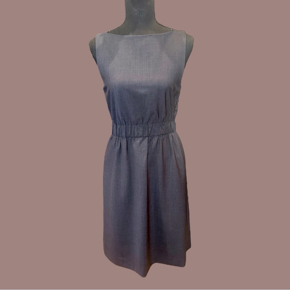 Theory 4 Navy Blue Wool‎ Stretch Elastic Waist Sleeveless Tank Dress Pockets.